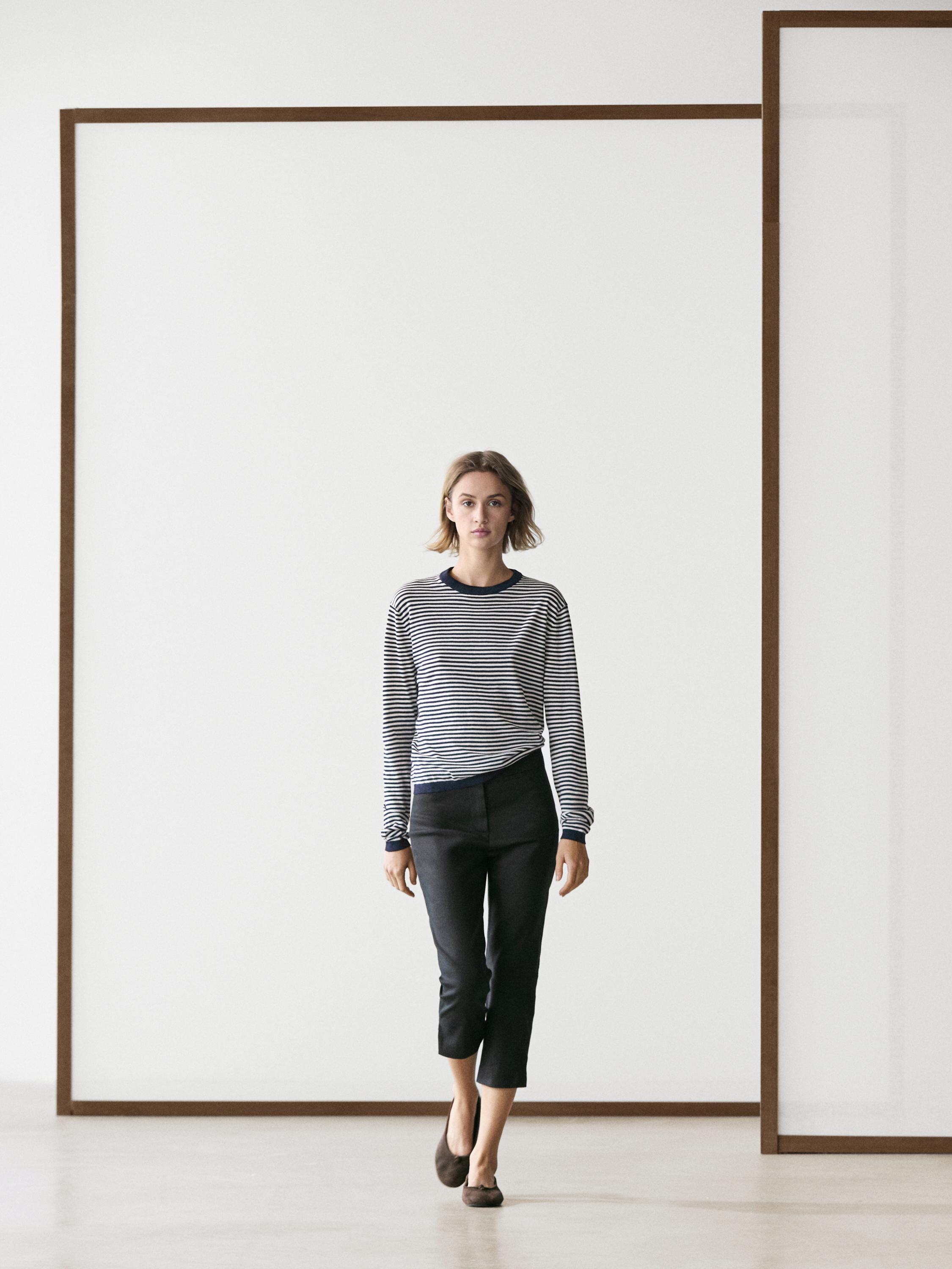 Striped cotton and silk knit sweater