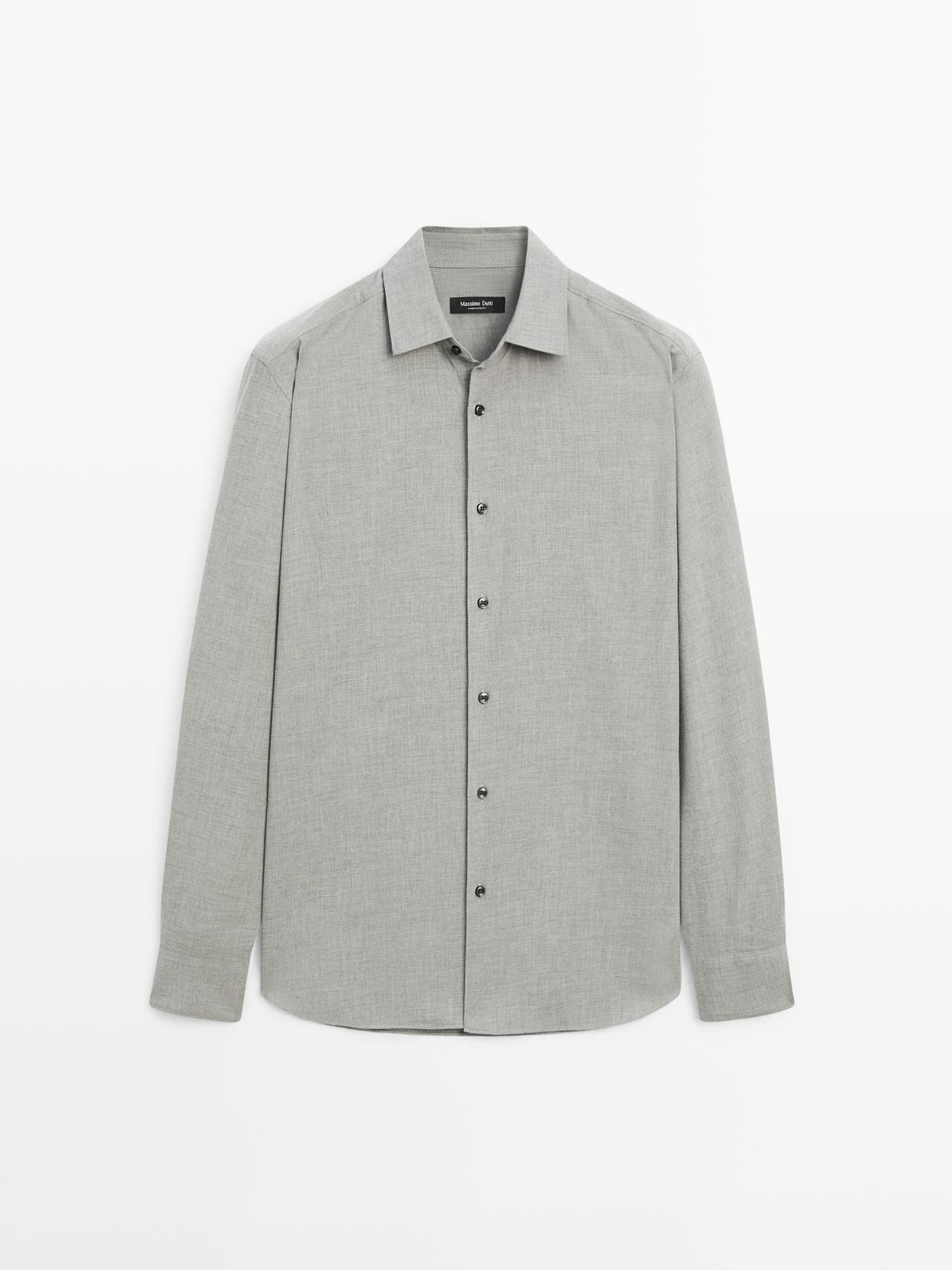 Massimo Dutti - Herre - Slim Fit Melange-Skjorte I Twill - Grå - Xl