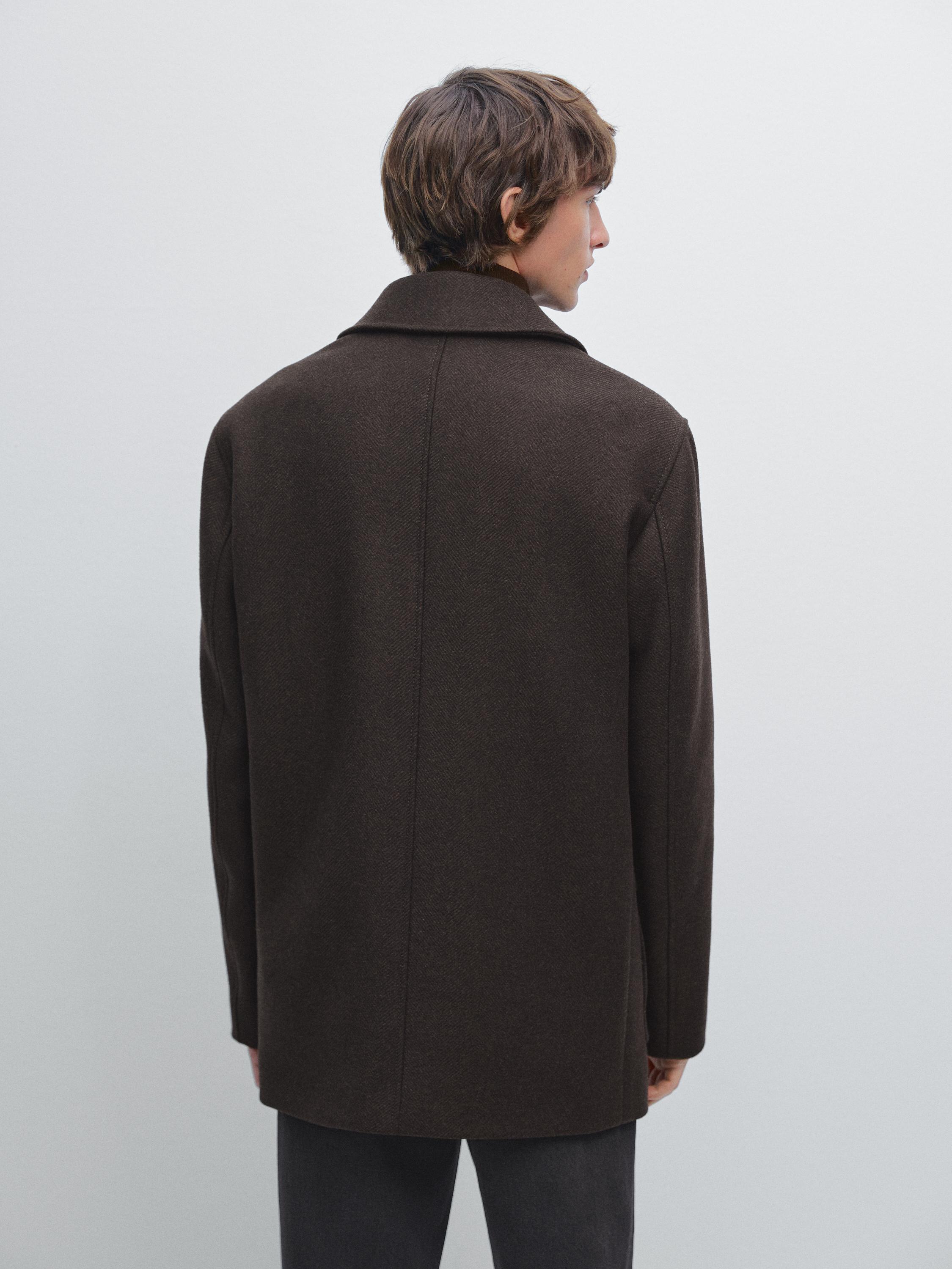 Manteau midi à chevrons en mélange de laine