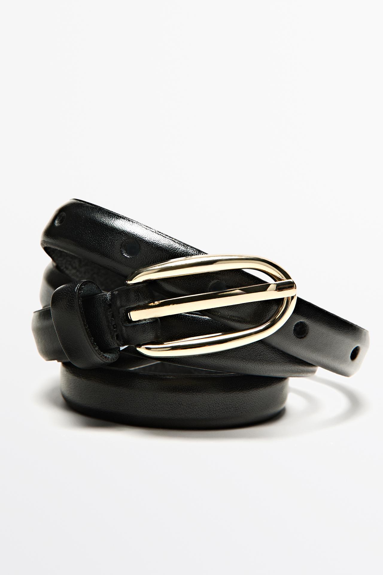 Nappa leather belt with oval buckle — BLACK