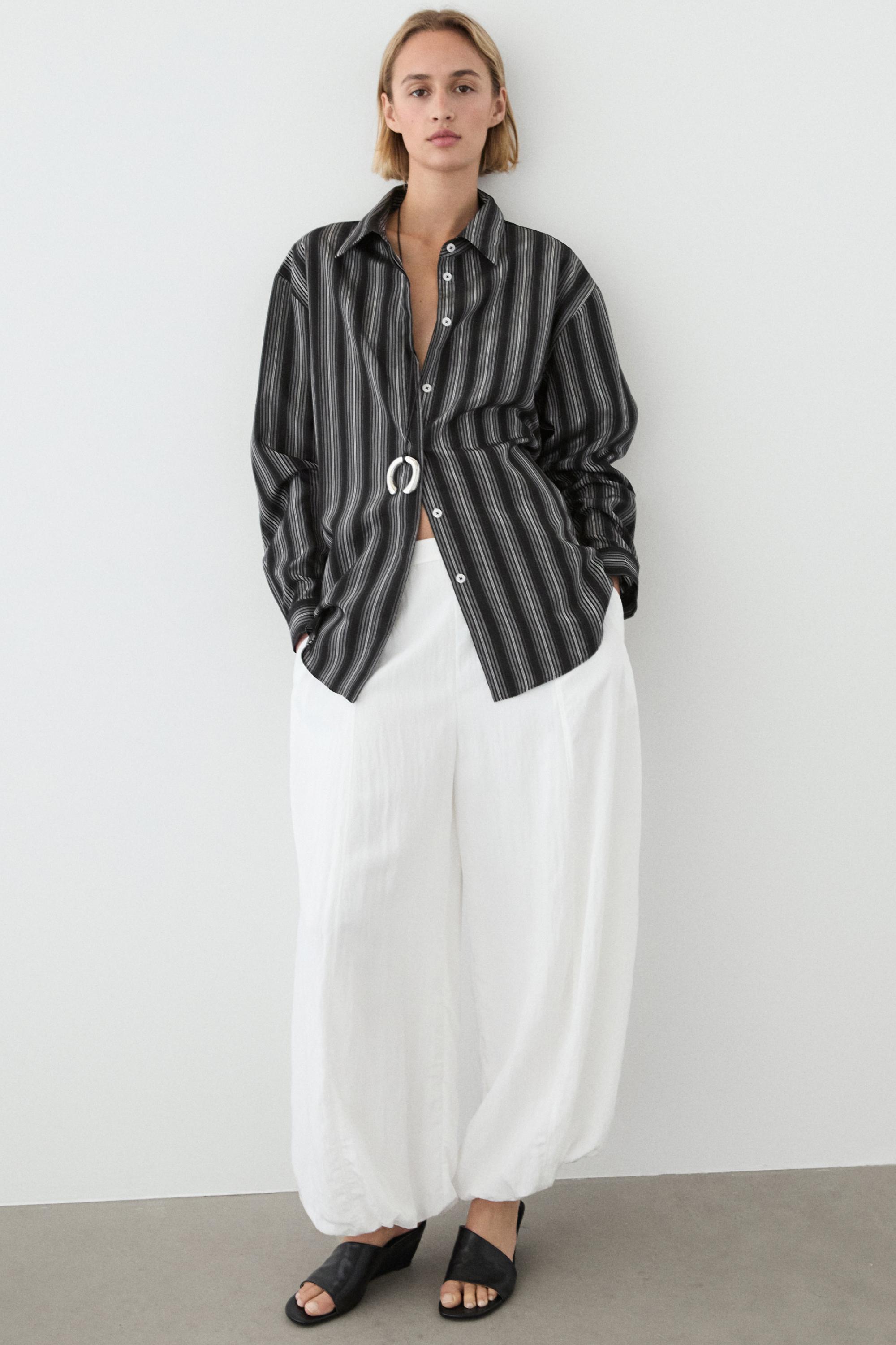 Flowing shirt with striped detailing — BLACK