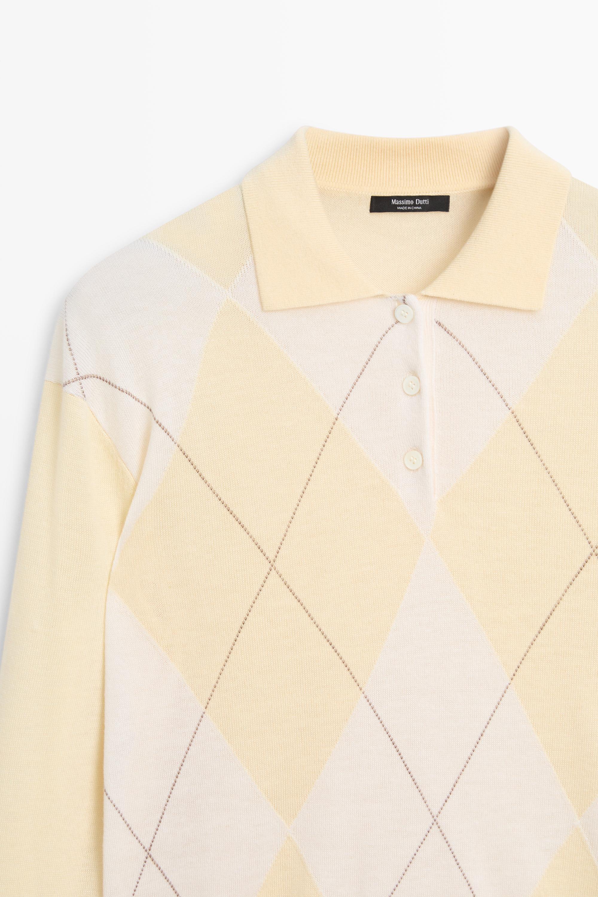 Argyle knit polo sweater — Vanilla