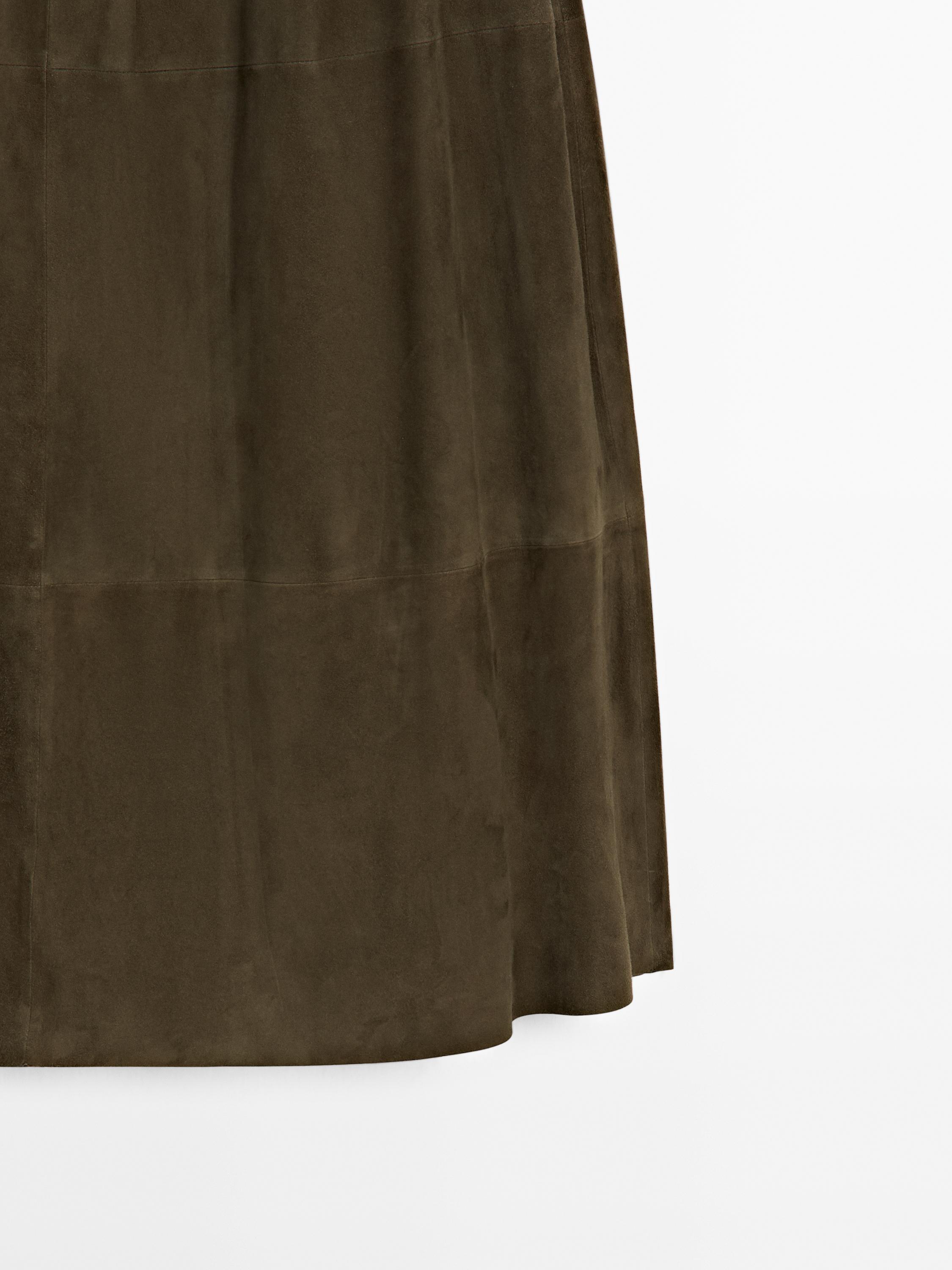 Suede leather midi skirt with topstitching