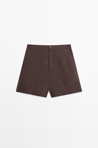 100% linen short Bermuda shorts — BROWN 2