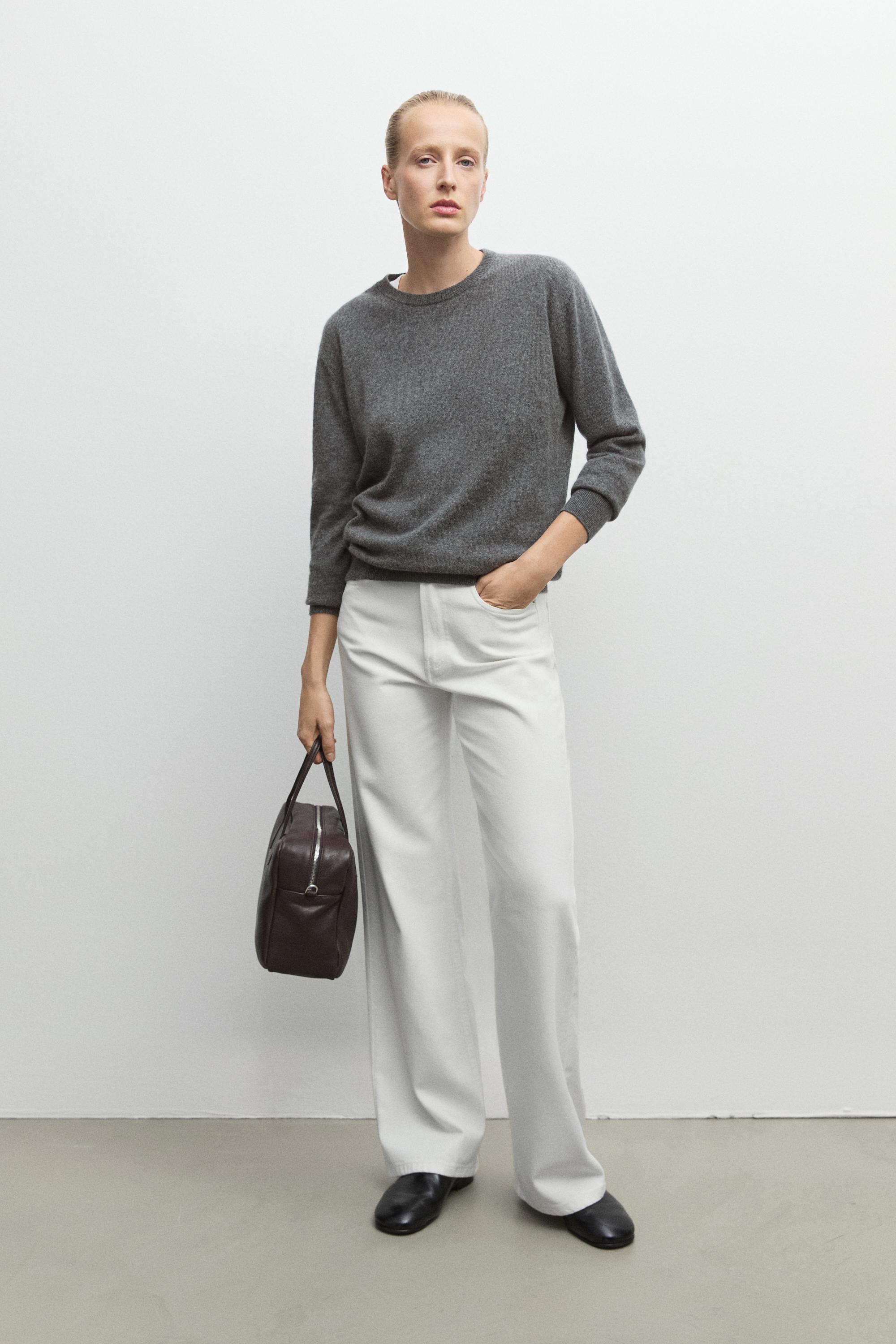 100% cashmere long sleeve sweater - GREY