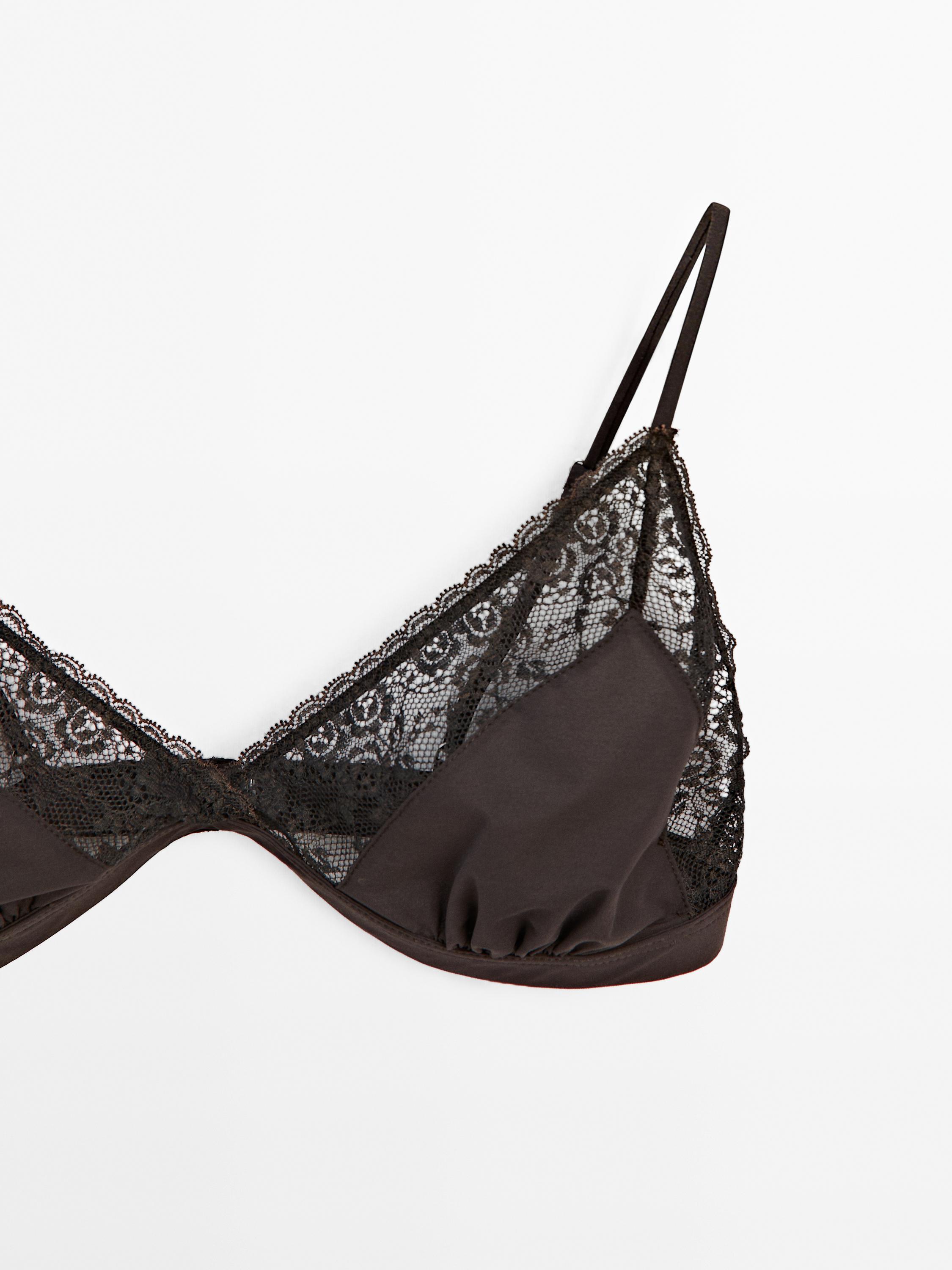 Blonde lace bra in contrast fabric - Studio
