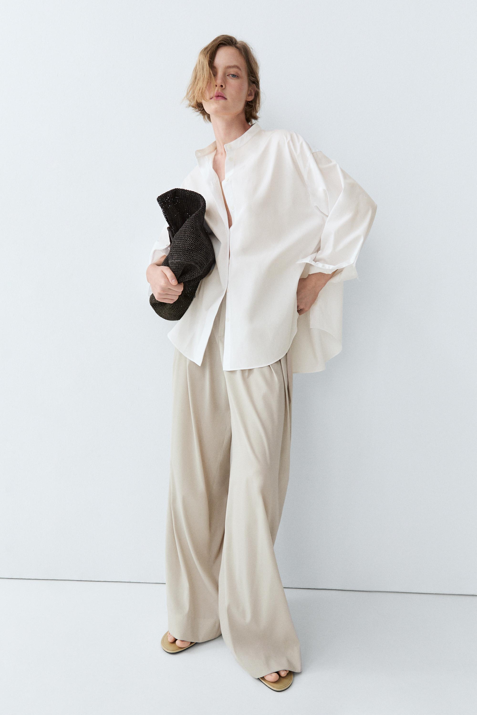 Poplin shirt with stand collar — WHITE