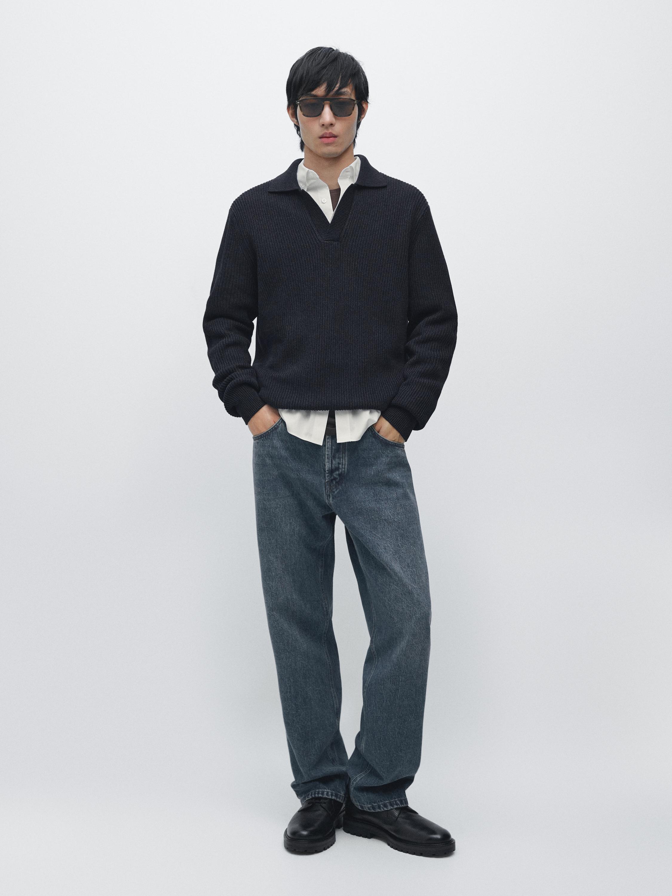 Cotton knit polo sweater