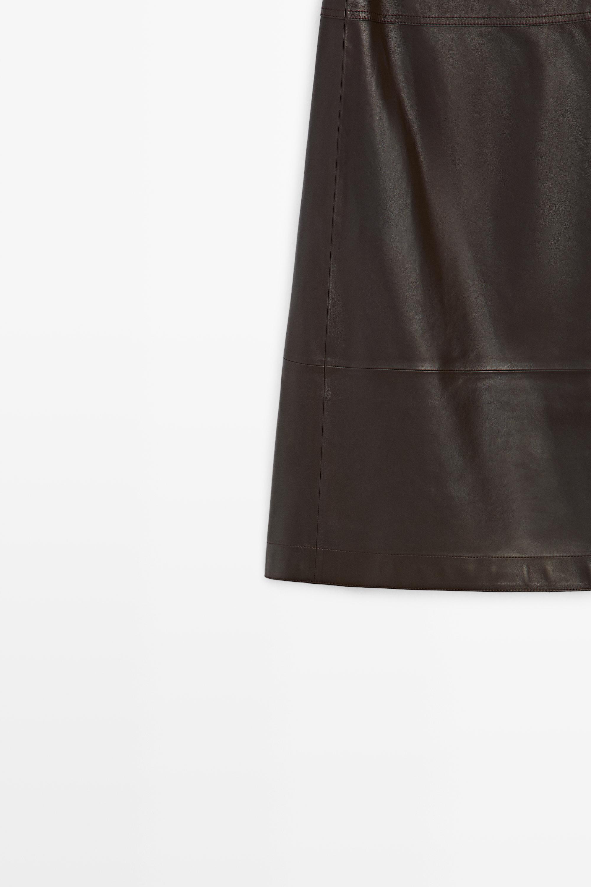 Napa deri kuşaklı midi etek