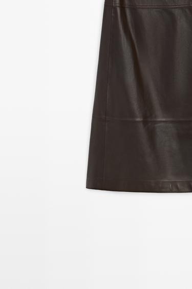 Nappa leather midi skirt with tie detail — BROWN 7