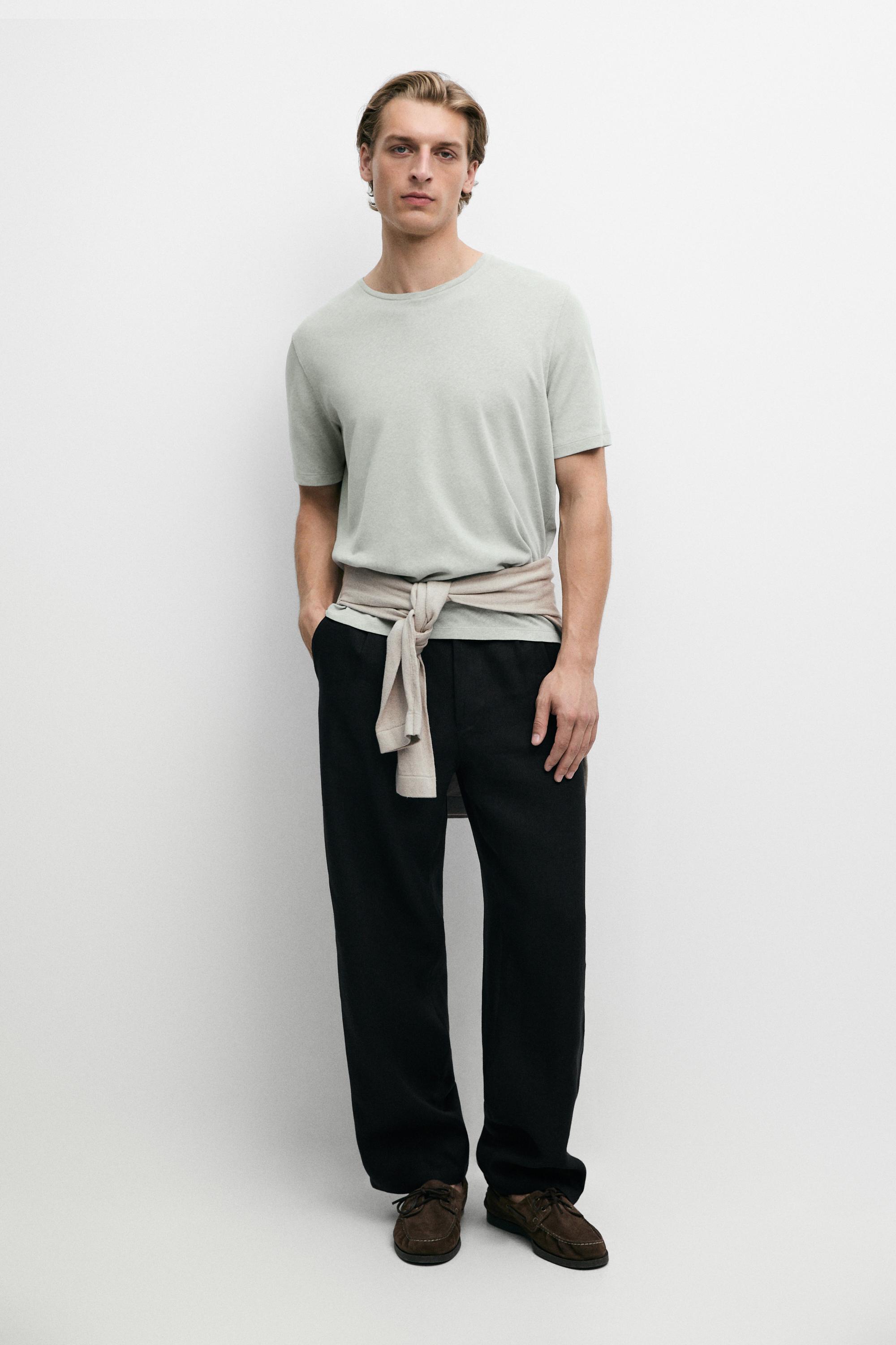 Short sleeve linen and cotton T-shirt — GREEN