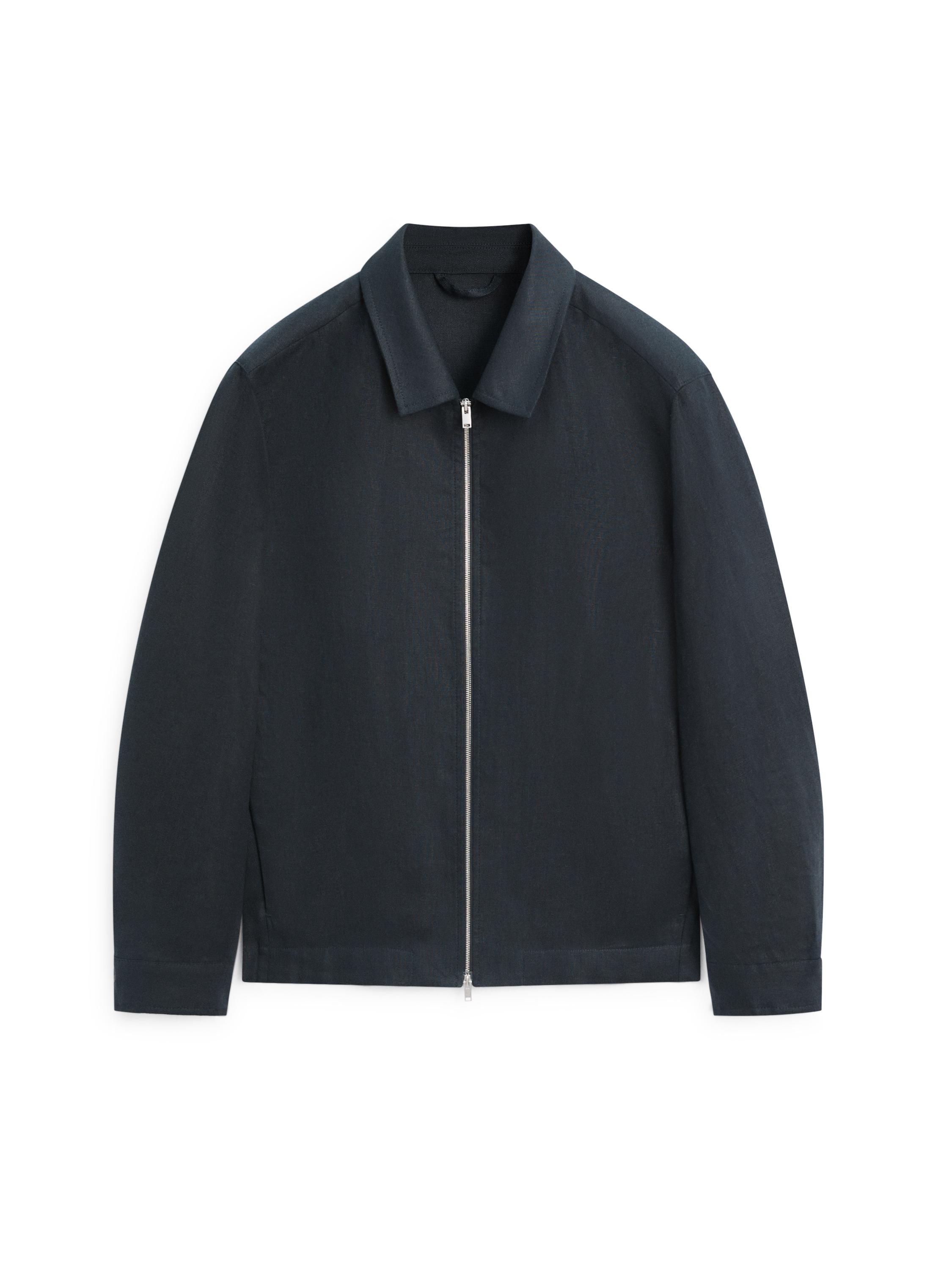 Cropped linen jacket — NAVY BLUE