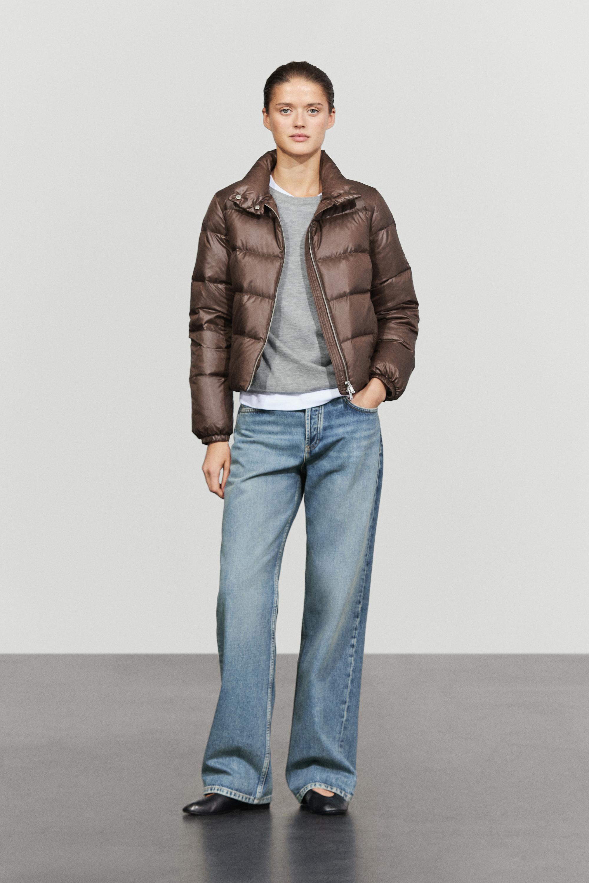 Stand collar down jacket — BROWN MARL