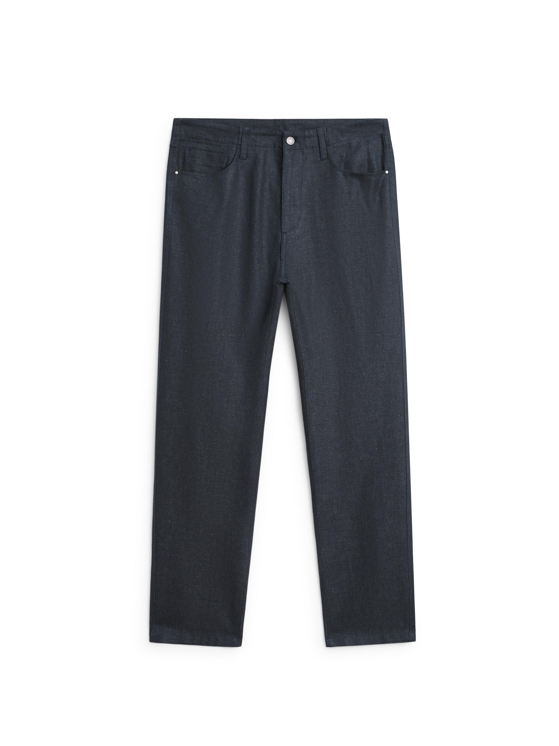 Cotton and linen tapered fit jeans — NAVY BLUE