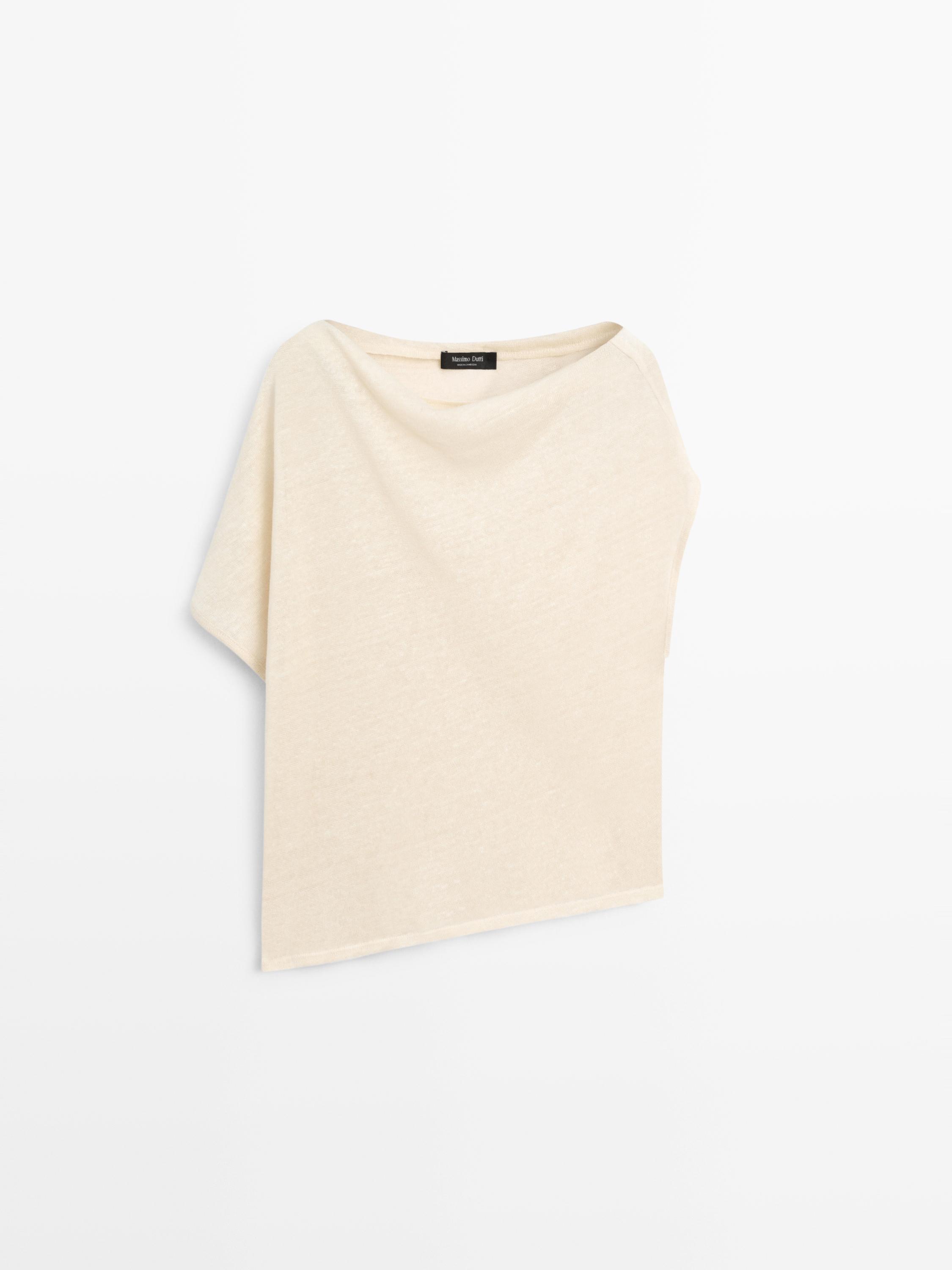 Linen blend asymmetric cropped cape — CREAM