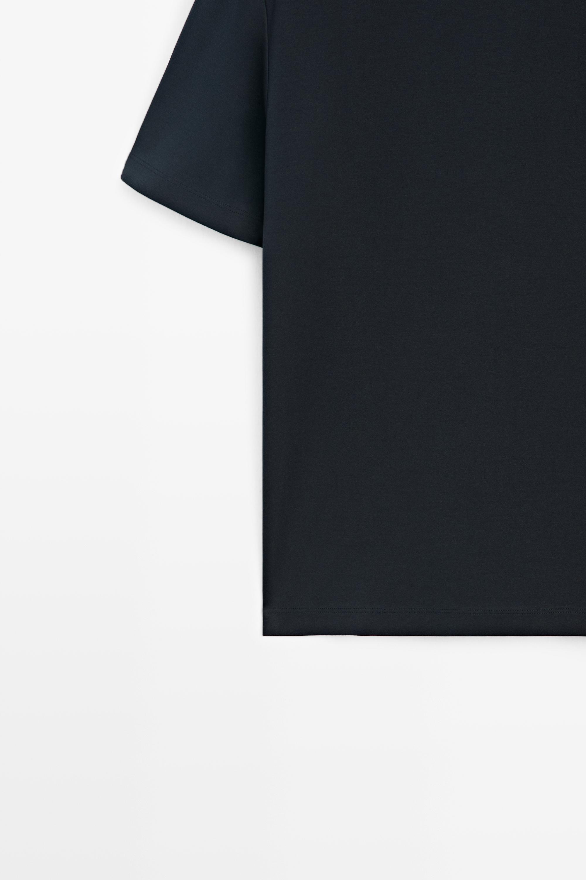 Contrast neck short sleeve T-shirt — NAVY BLUE