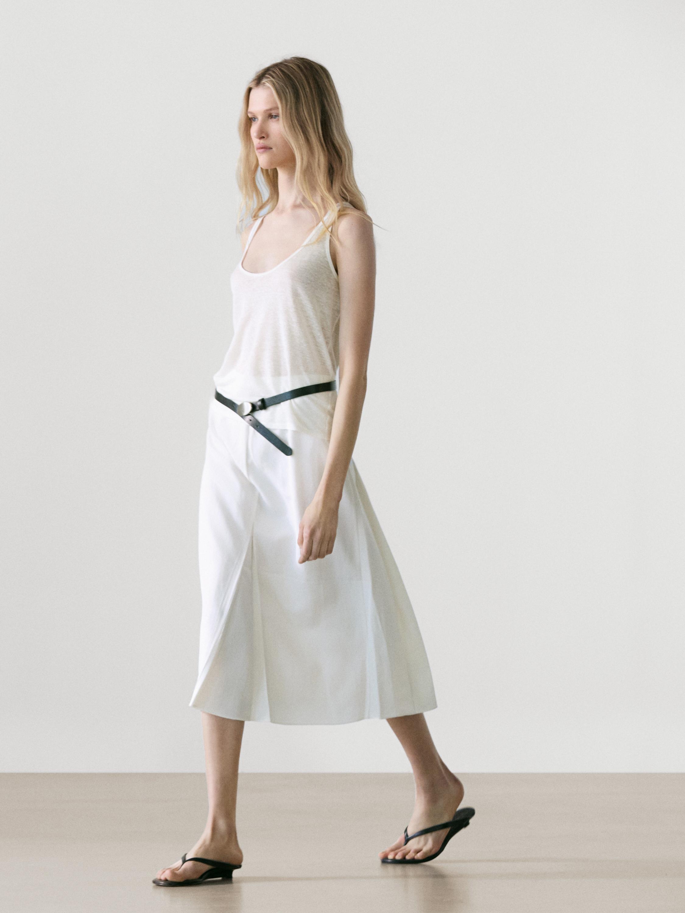 Midi skirt with box pleats — WHITE