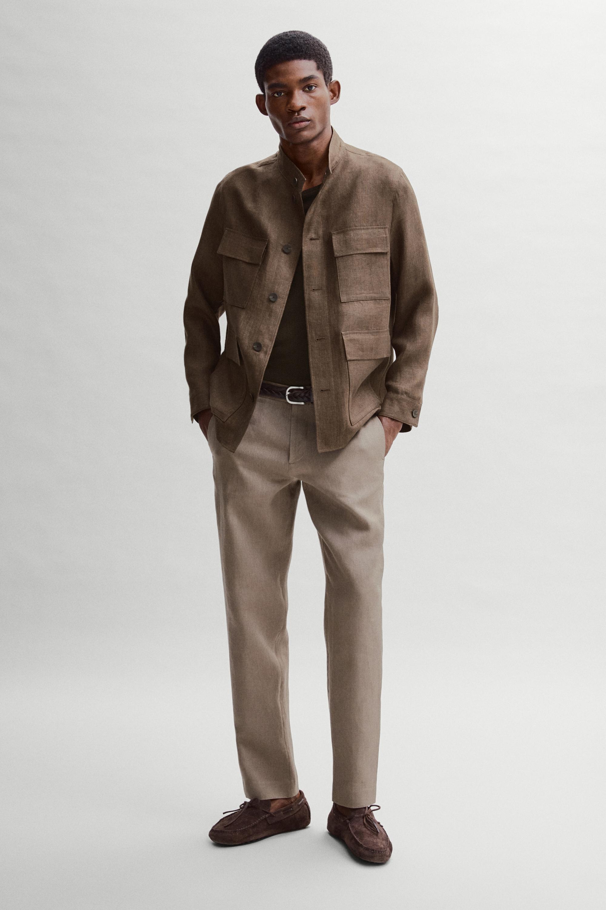 Tapered fit linen pants — MINK