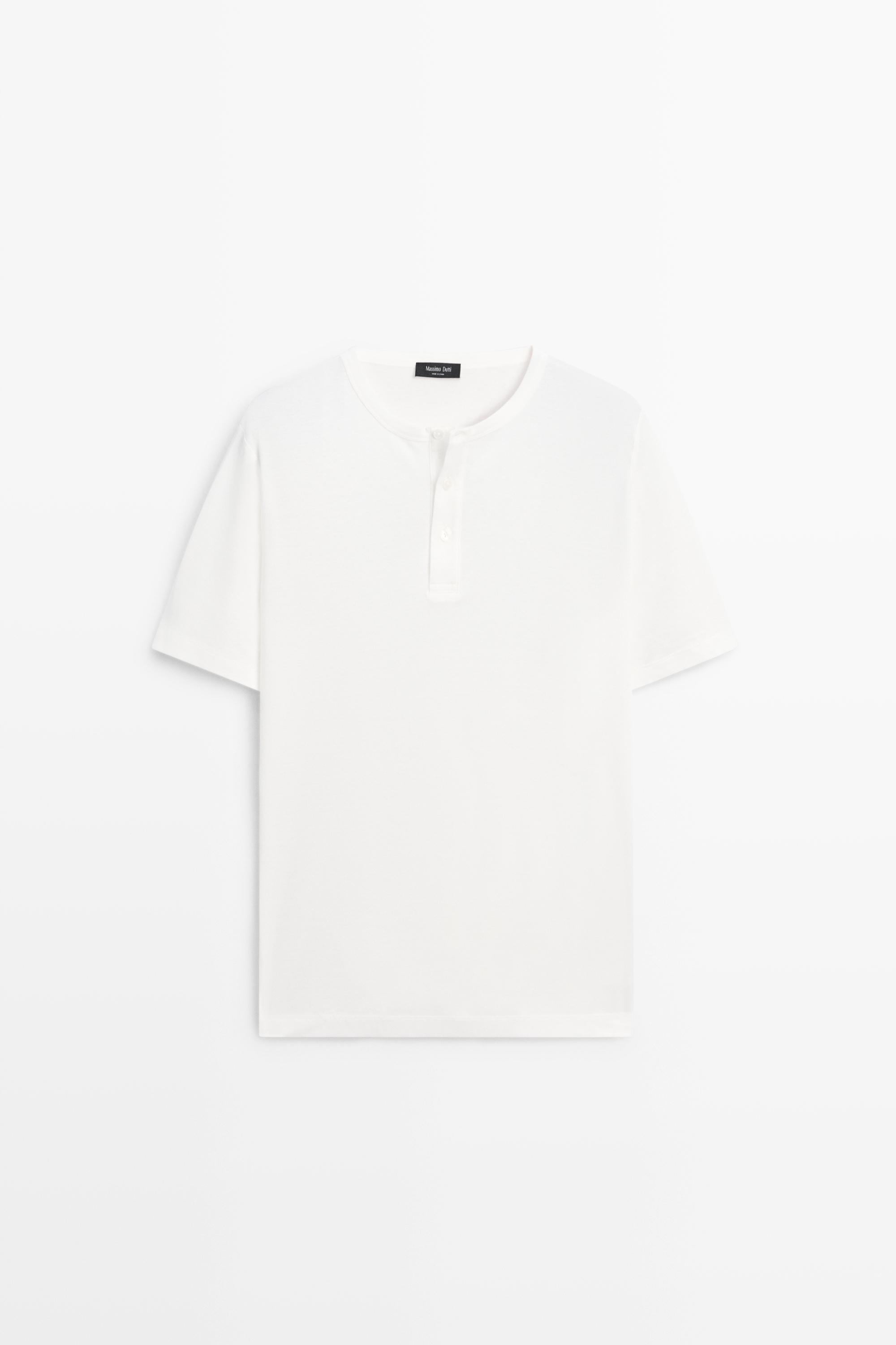 100% cotton henley T-shirt — Off white