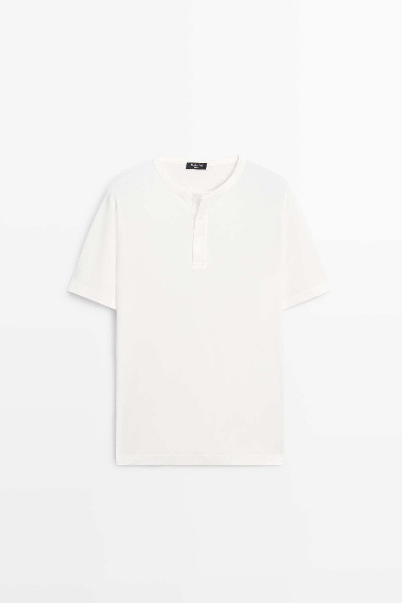 100% cotton henley T-shirt — Off white