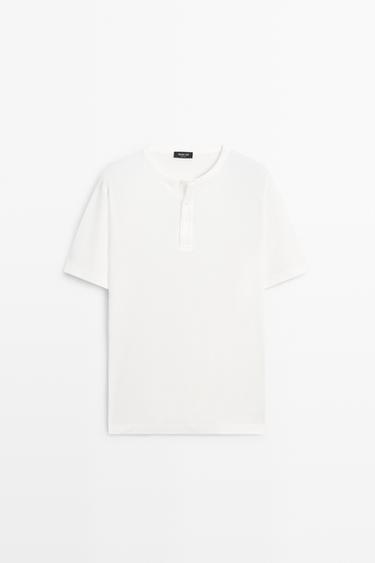 100% cotton henley T-shirt — Off white 2