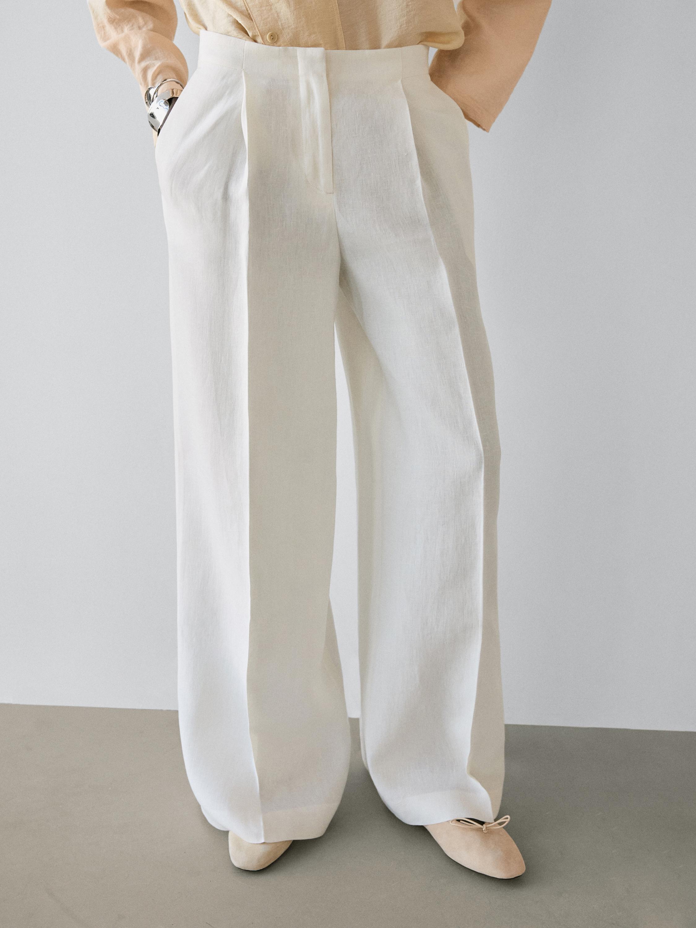 Flowing linen suit trousers — Off white