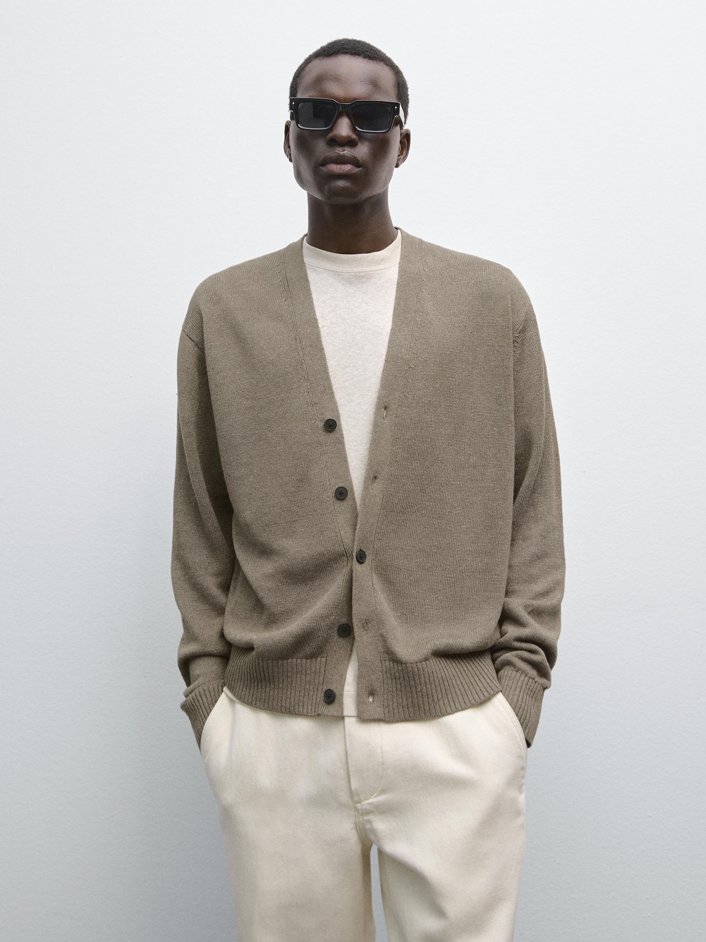 Linen blend knitted cardigan