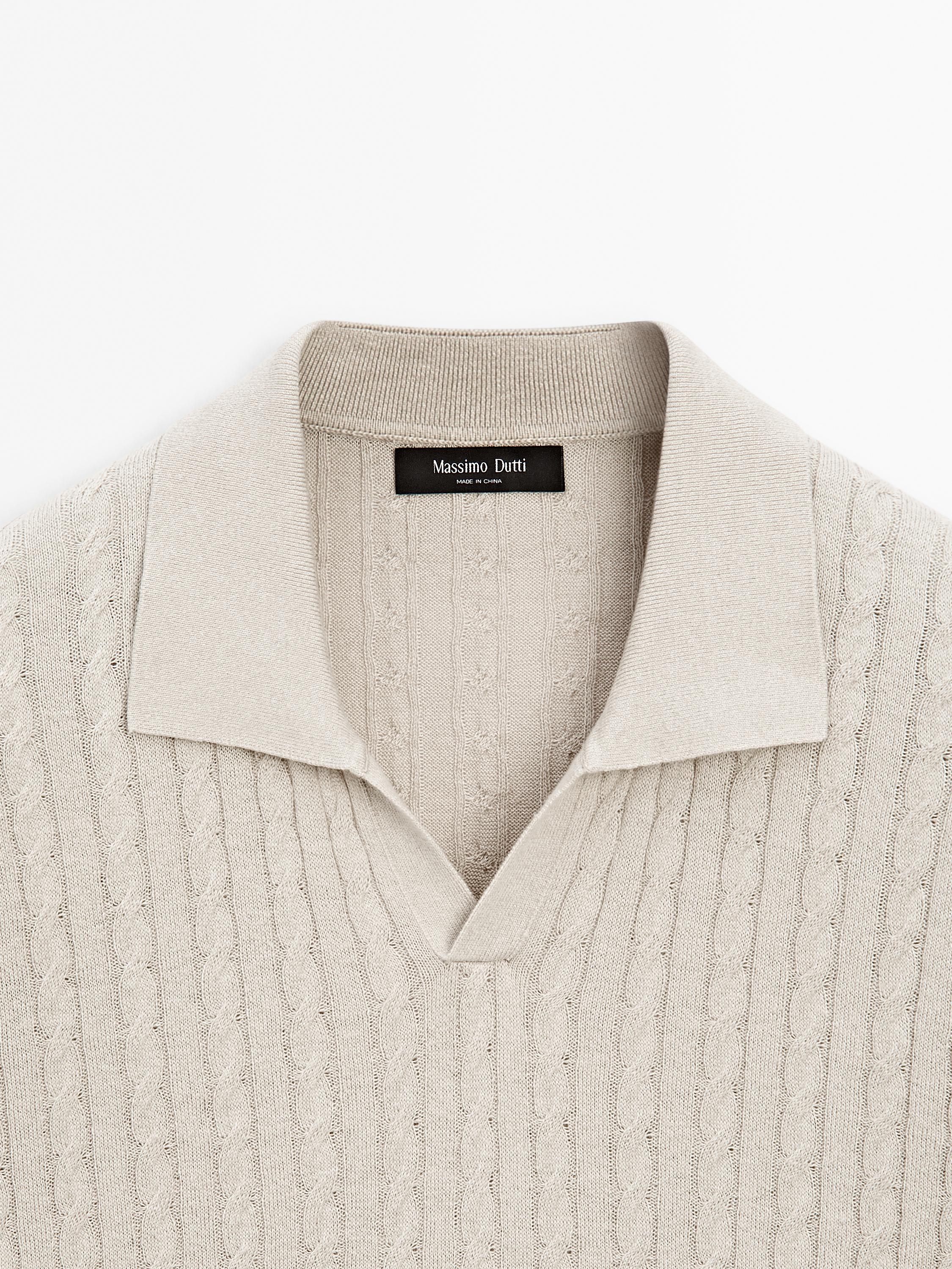 Cable-knit polo shirt