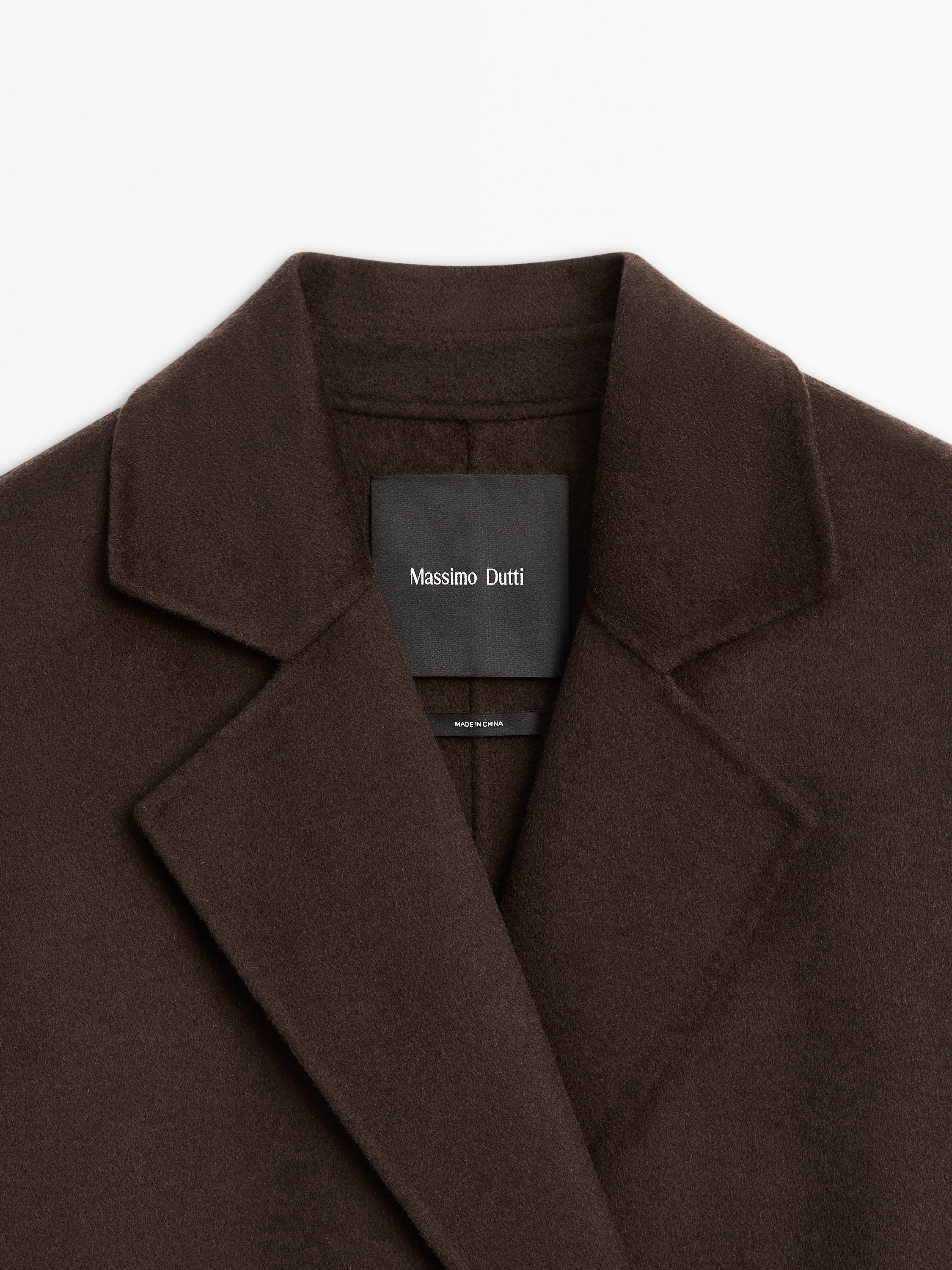 Long double-breasted wool blend coat