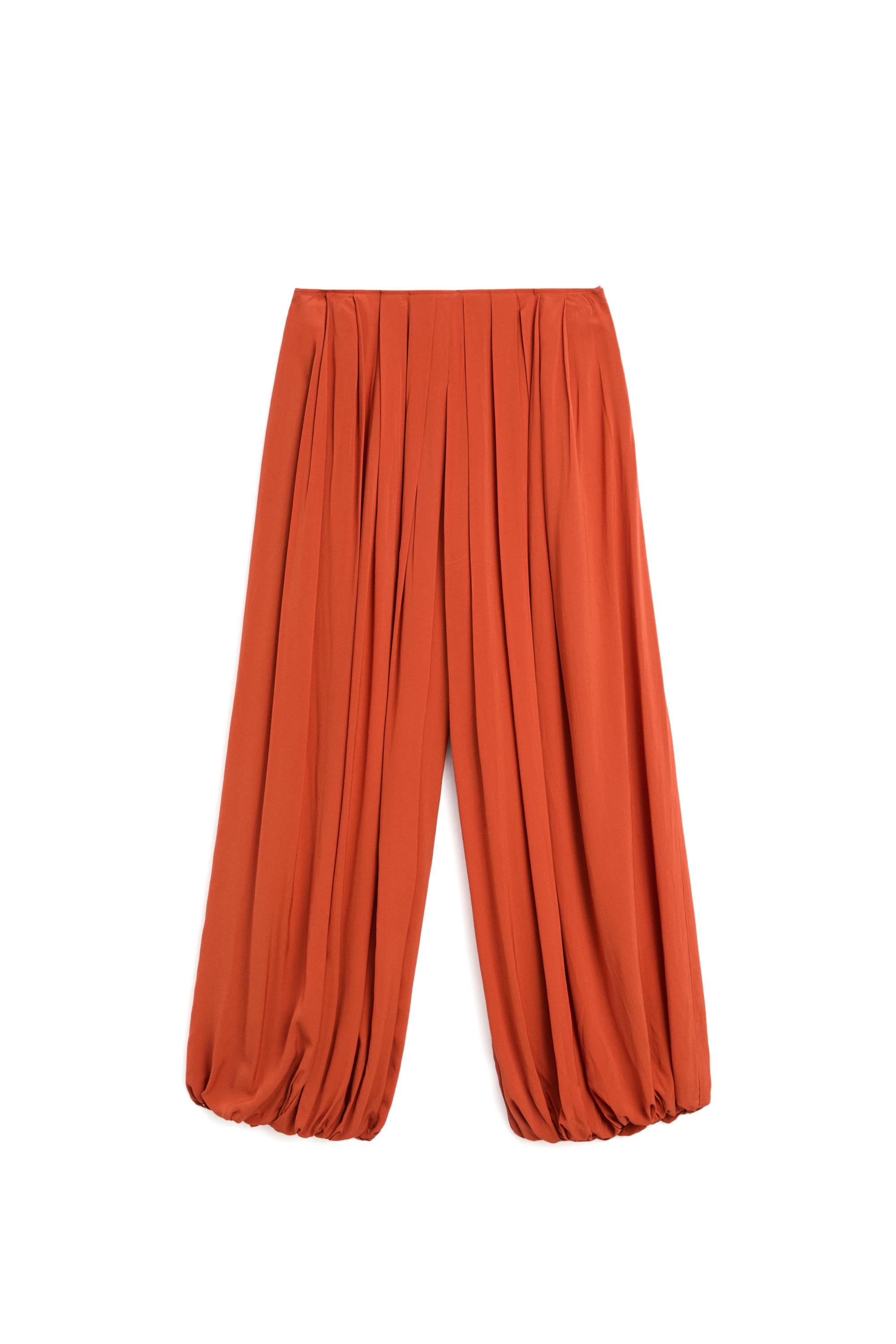 Pleated sarouel trousers total look — TERRA-COTTA