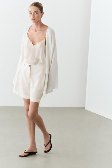 Pleated 100% linen shorts — Off white 5