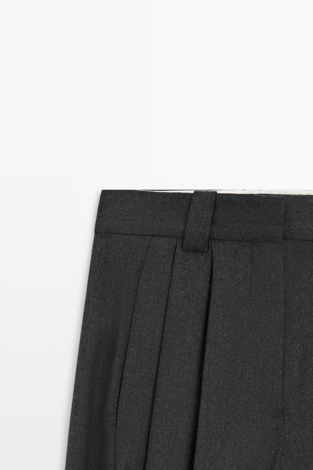 Pleated flannel pants with hem detail — DARK GREY