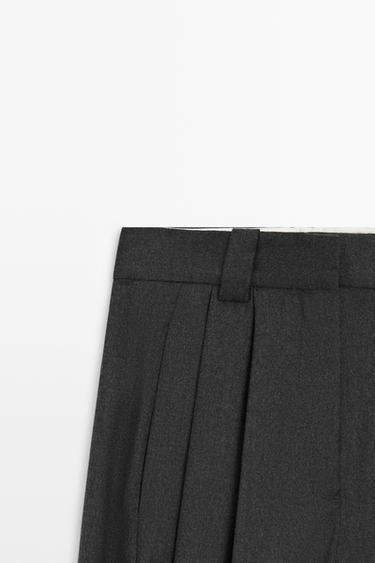 Pleated flannel pants with hem detail — DARK GREY 4