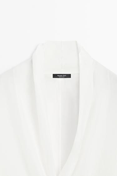 100% silk tuxedo-style wrap shirt — Off white 4