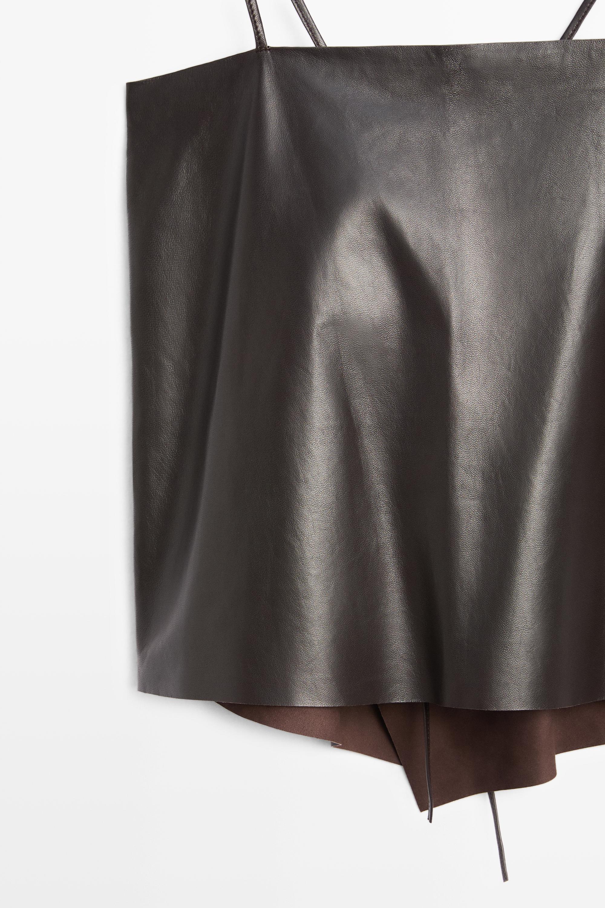 Nappa leather strappy top with back detail — BROWN