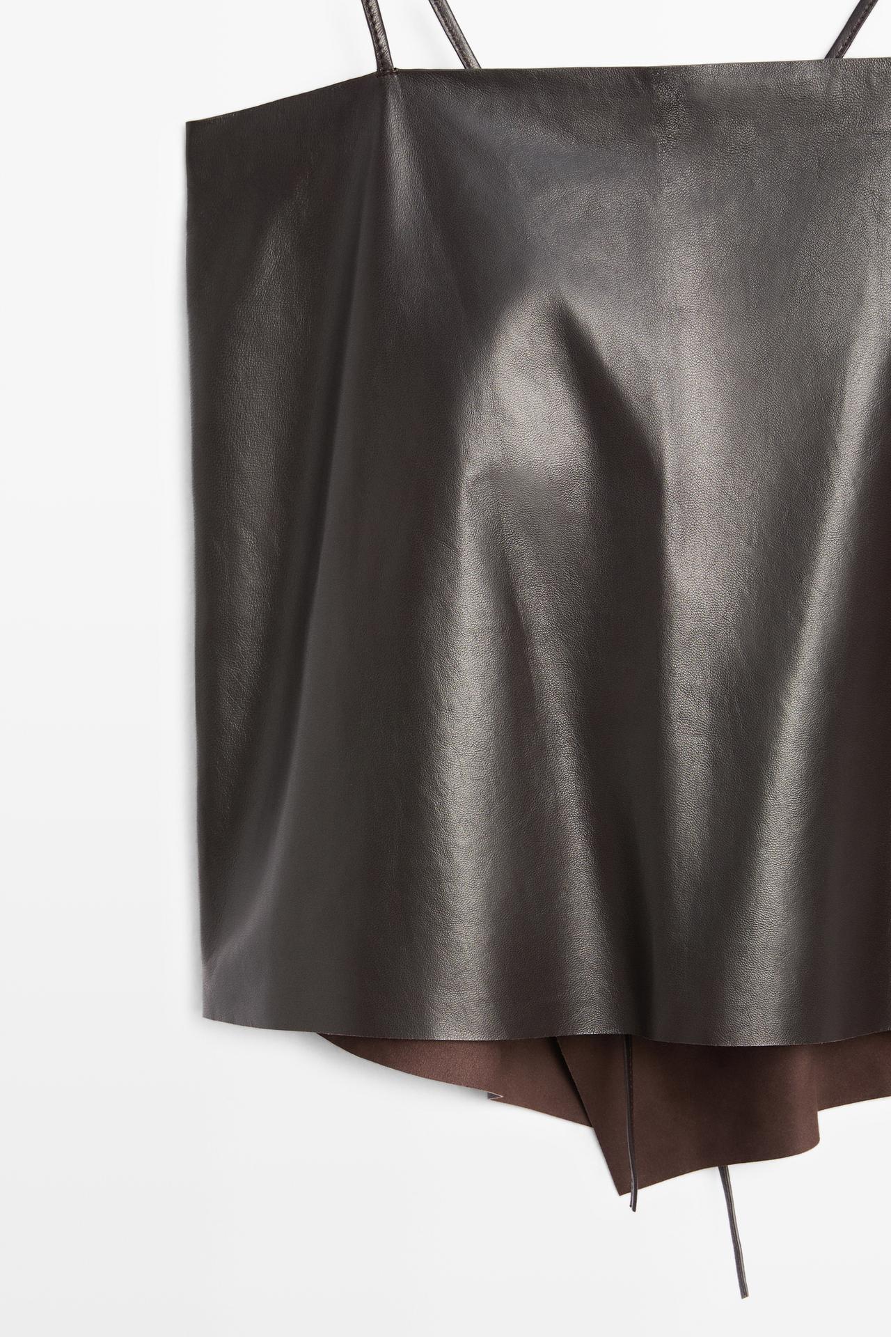 Nappa leather strappy top with back detail — BROWN
