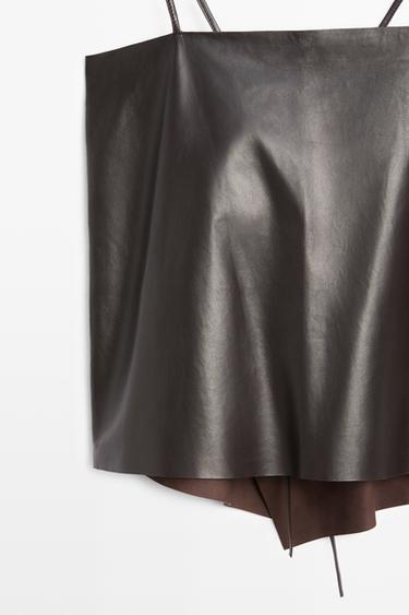 Nappa leather strappy top with back detail — BROWN 7