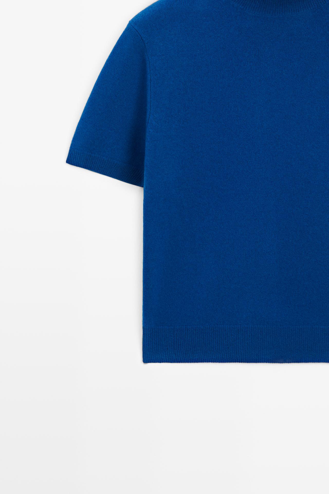 Short sleeve turtleneck knit sweater — DEEP BLUE