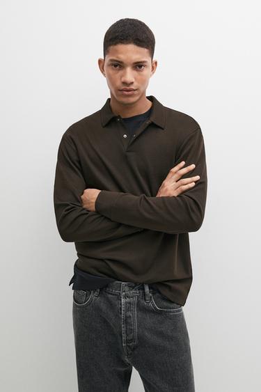 100% cotton long sleeve polo shirt — Chocolate 3