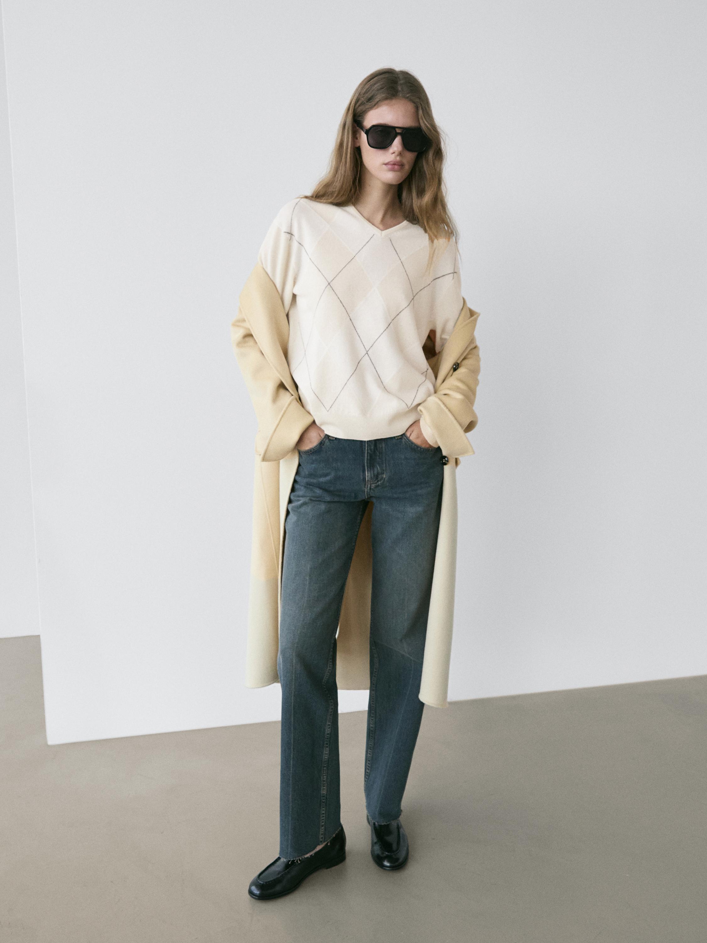 100% wool Argyle knit sweater