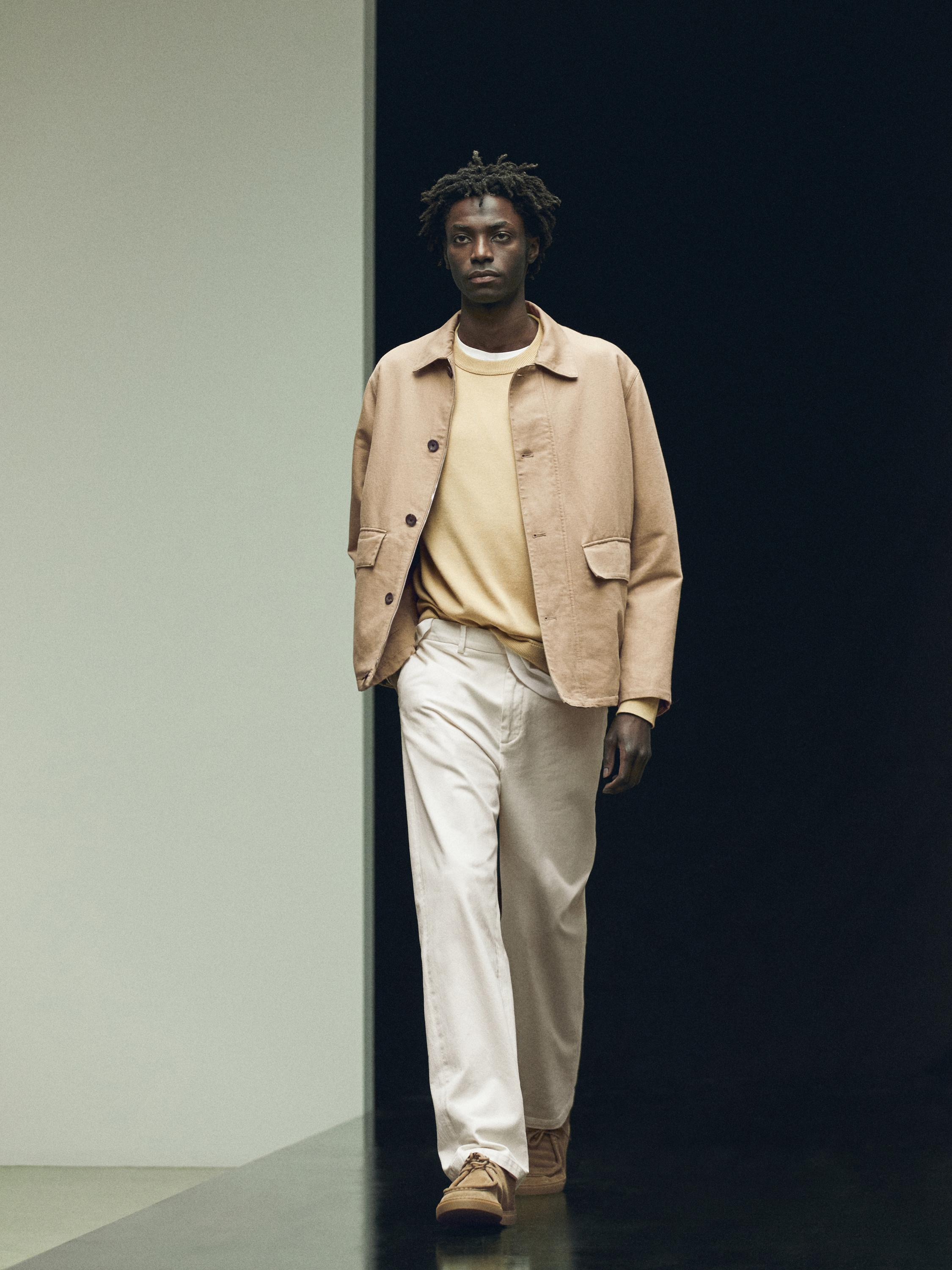 Linen blend jacket with pocket details — BEIGE