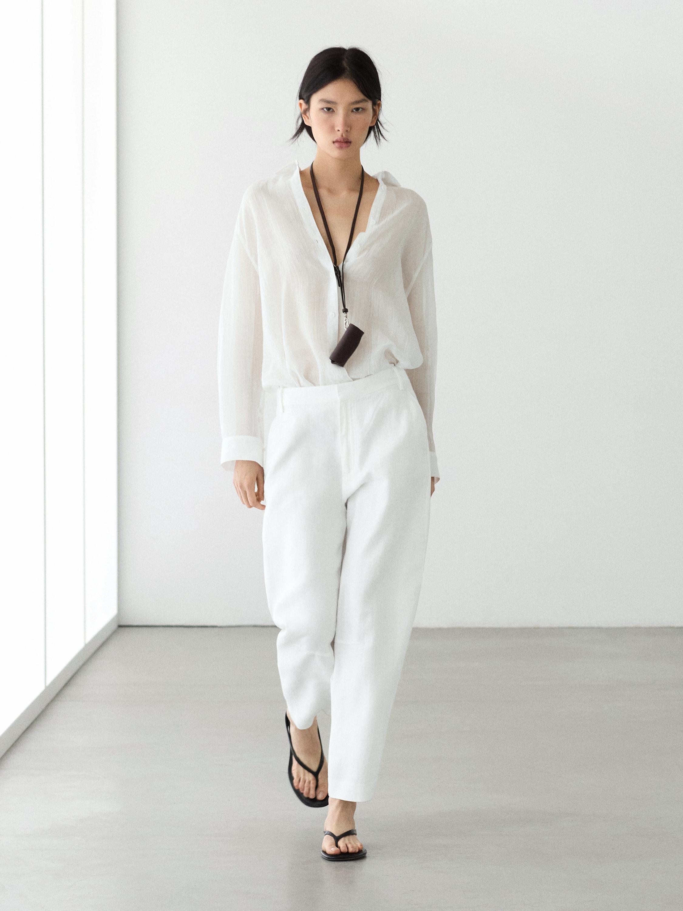 Flowing 100% linen trousers — WHITE