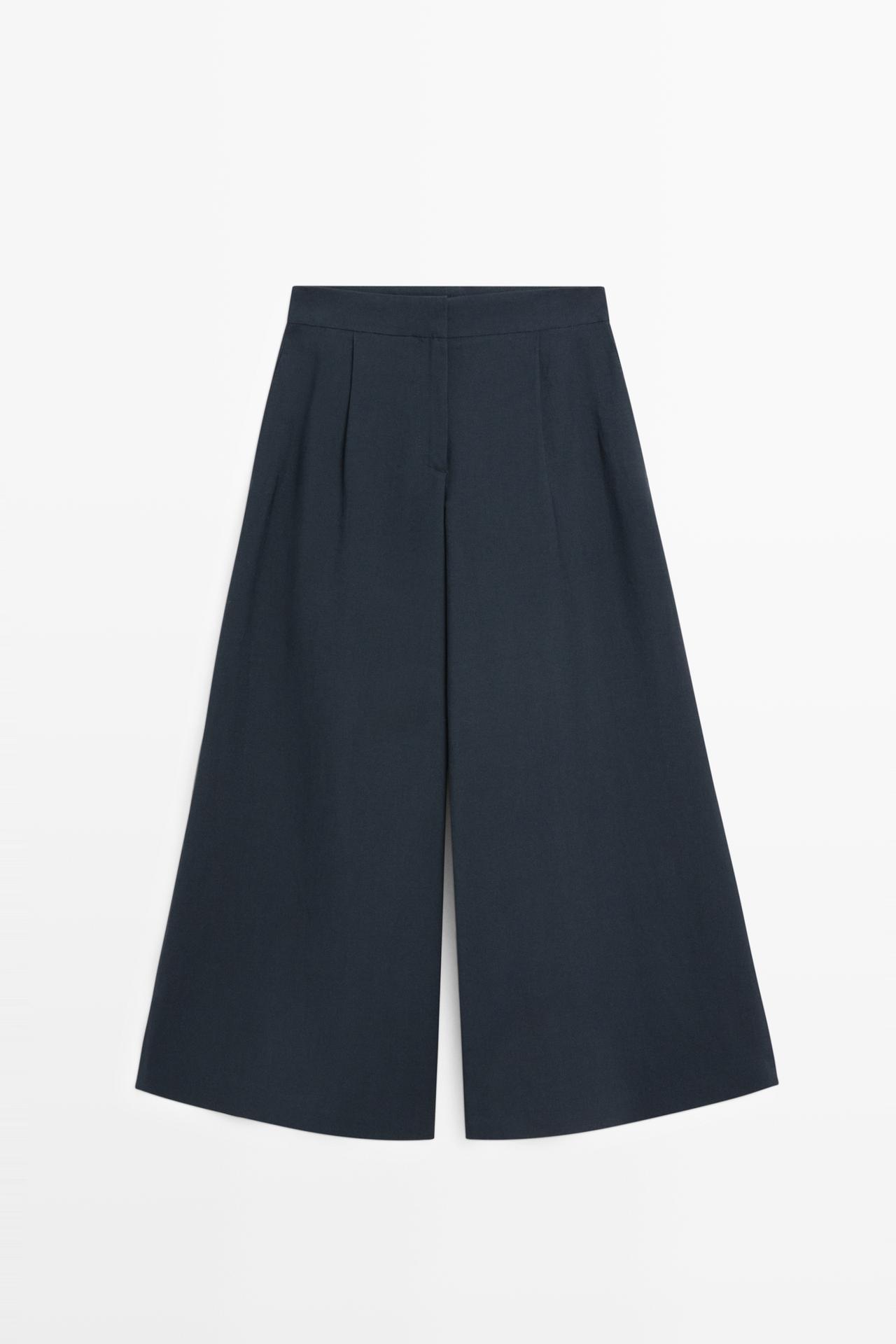 Flowing pleated wide-leg pants — DEEP BLUE