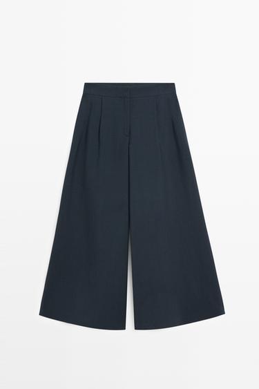 Flowing pleated wide-leg pants — DEEP BLUE 2