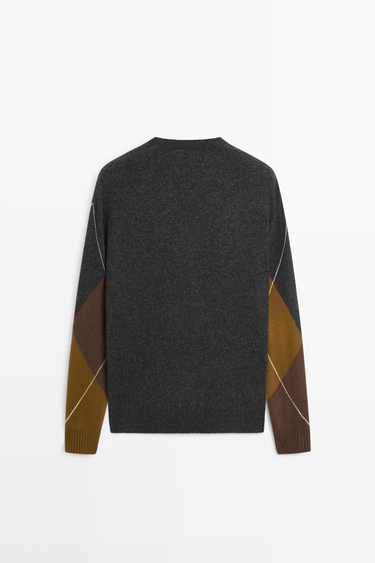 100% Wool Argyle Knit Sweater — CHARCOAL