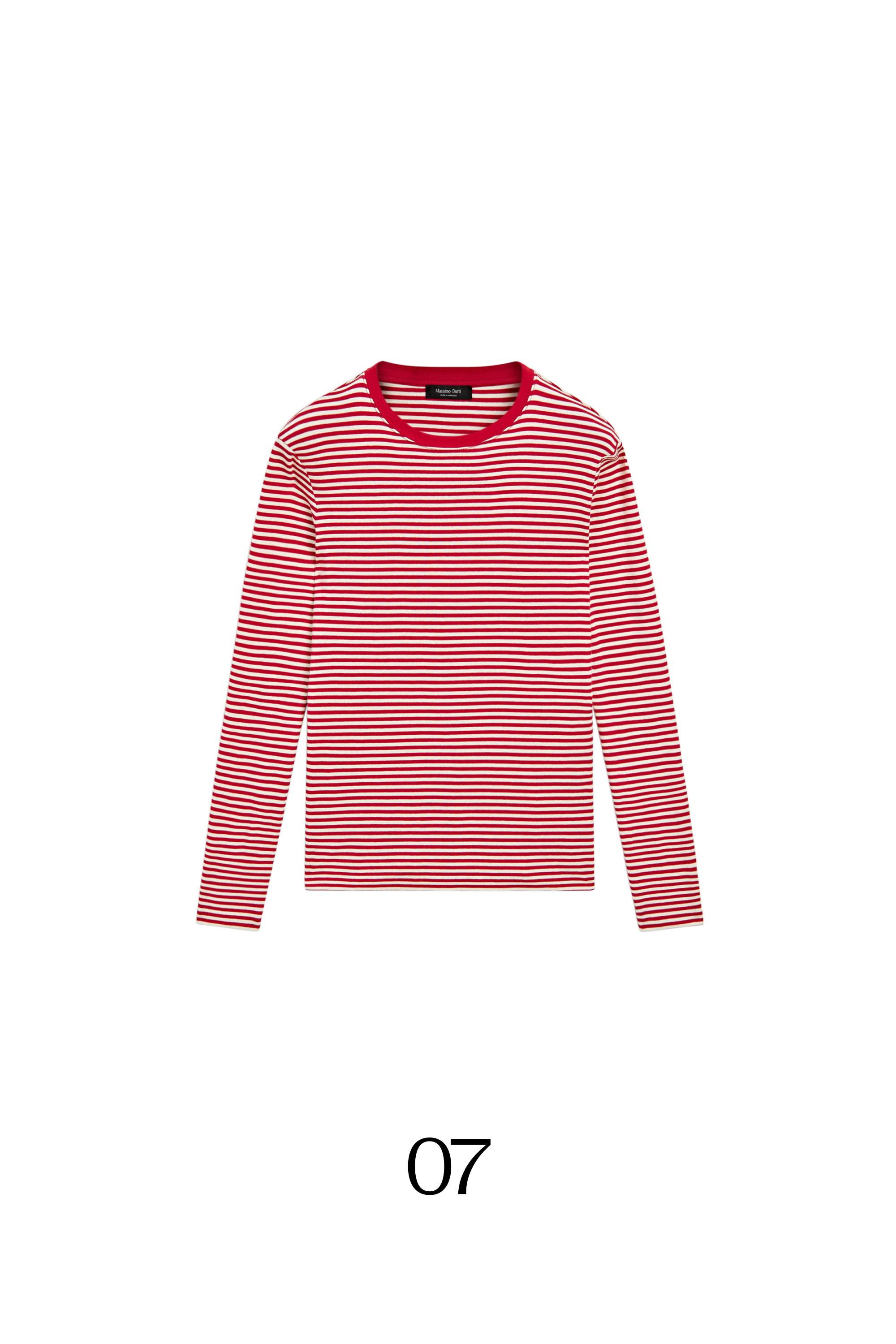 100% cotton long sleeve striped T-shirt — RED