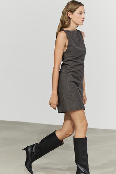 Wool blend boat neck mini dress — MOLE BROWN 8
