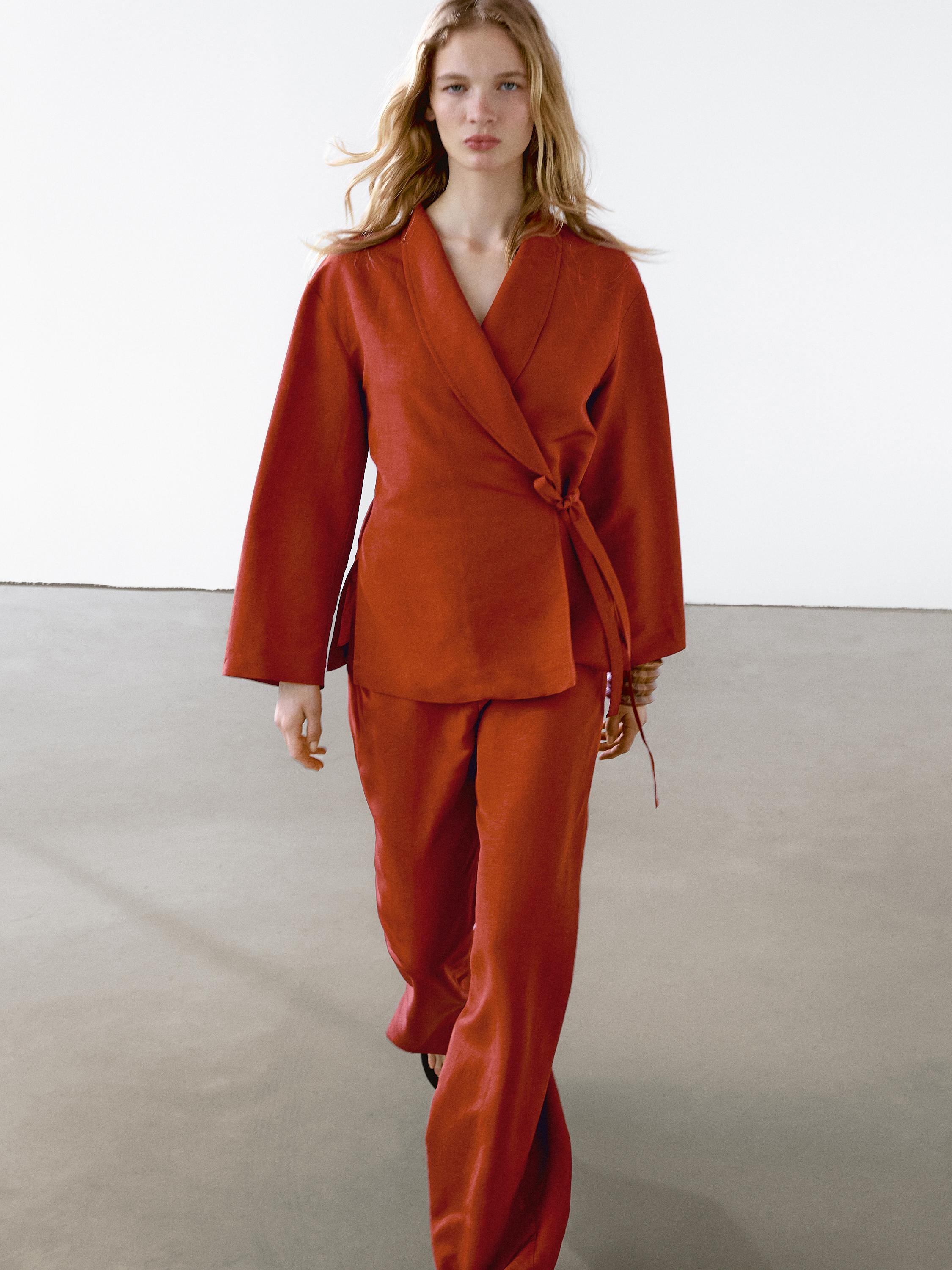 Kimono fluide à col smoking en lin