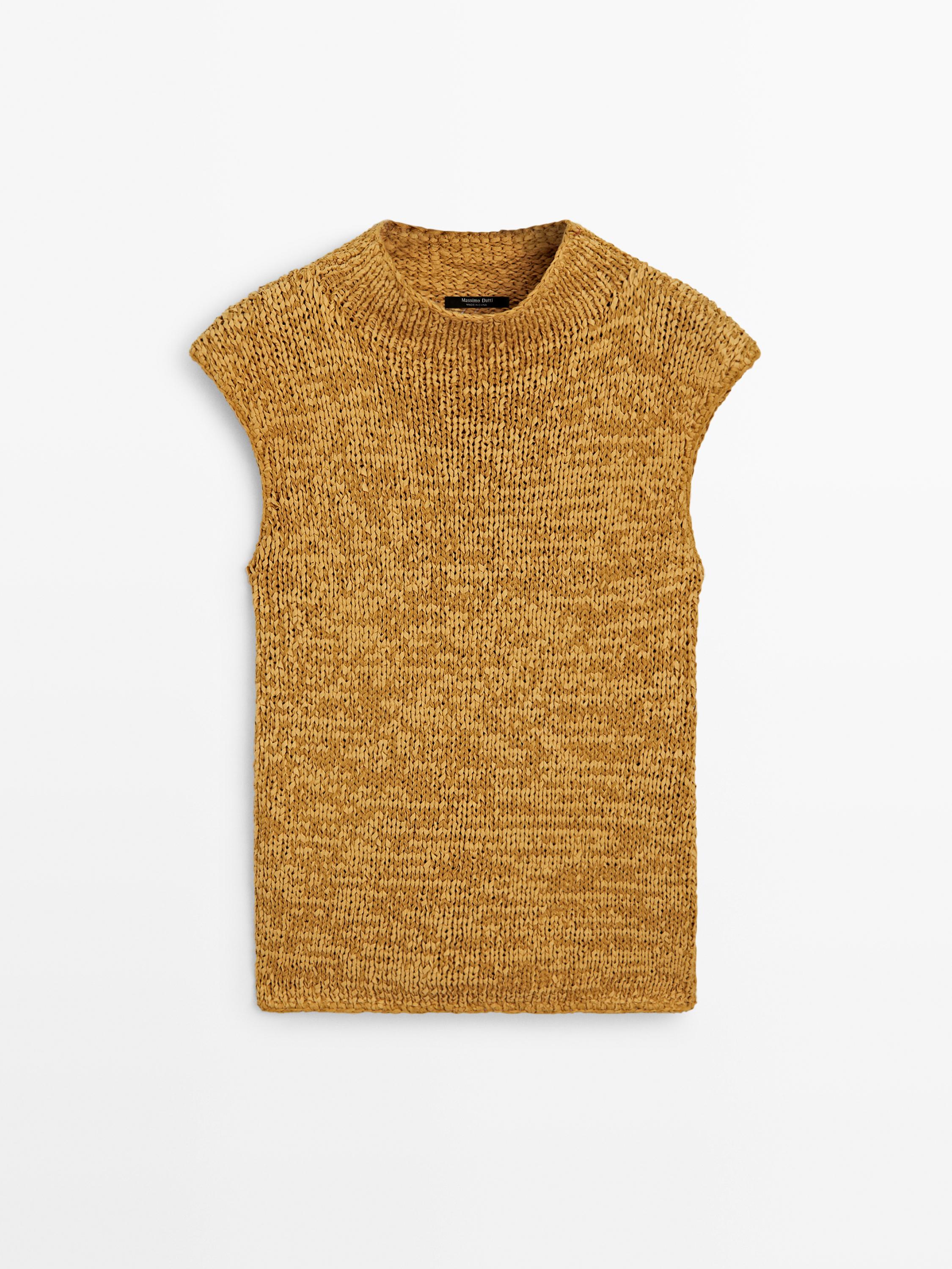 Cotton blend knit top — Curry