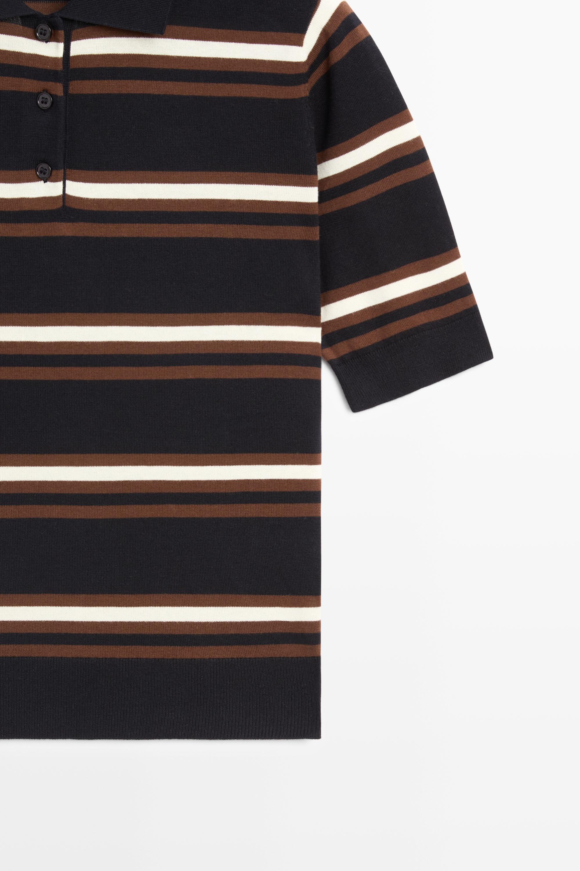 100% Cotton Striped Knit Polo — NAVY BLUE